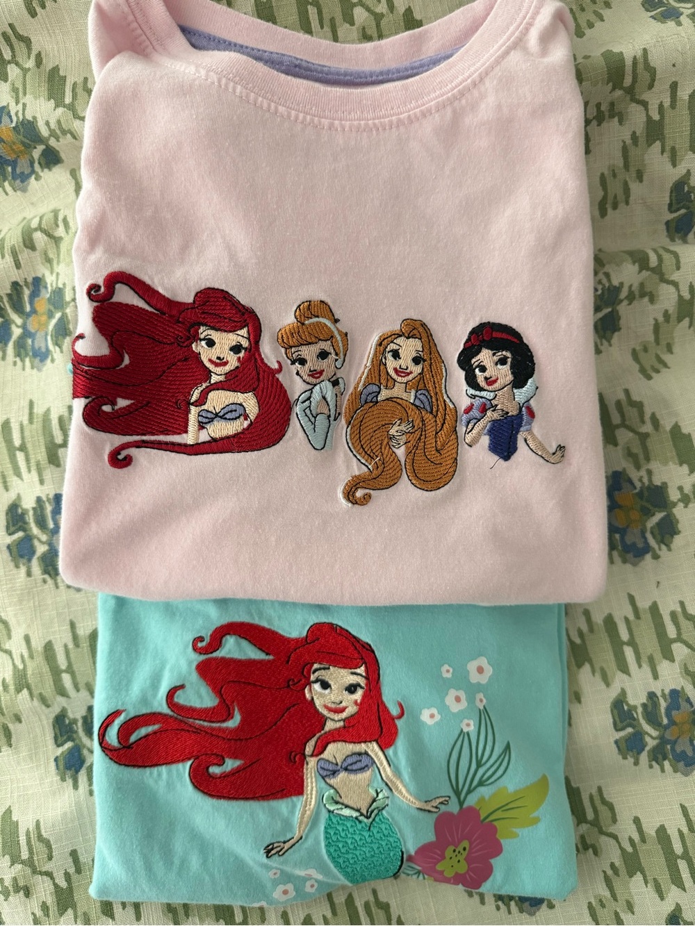 2 Disney Princess Embroidered T-shirts Sz 7